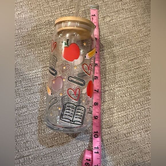Teacher Tumbler with Red Apple and teacher supplies Design - Picture 1 of 5